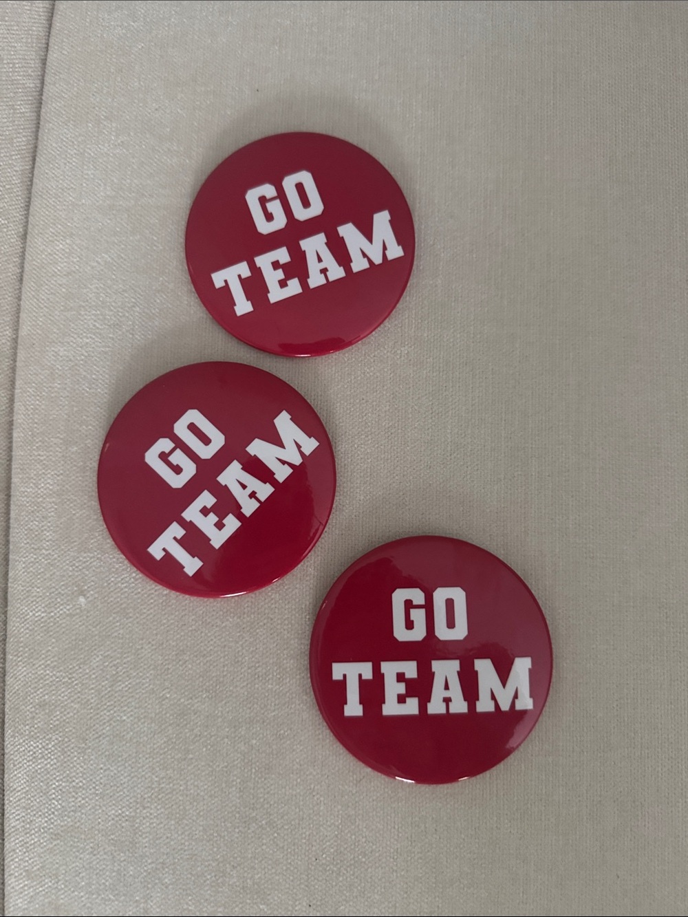 Red 'GO TEAM' Pinback Buttons - Set of 3